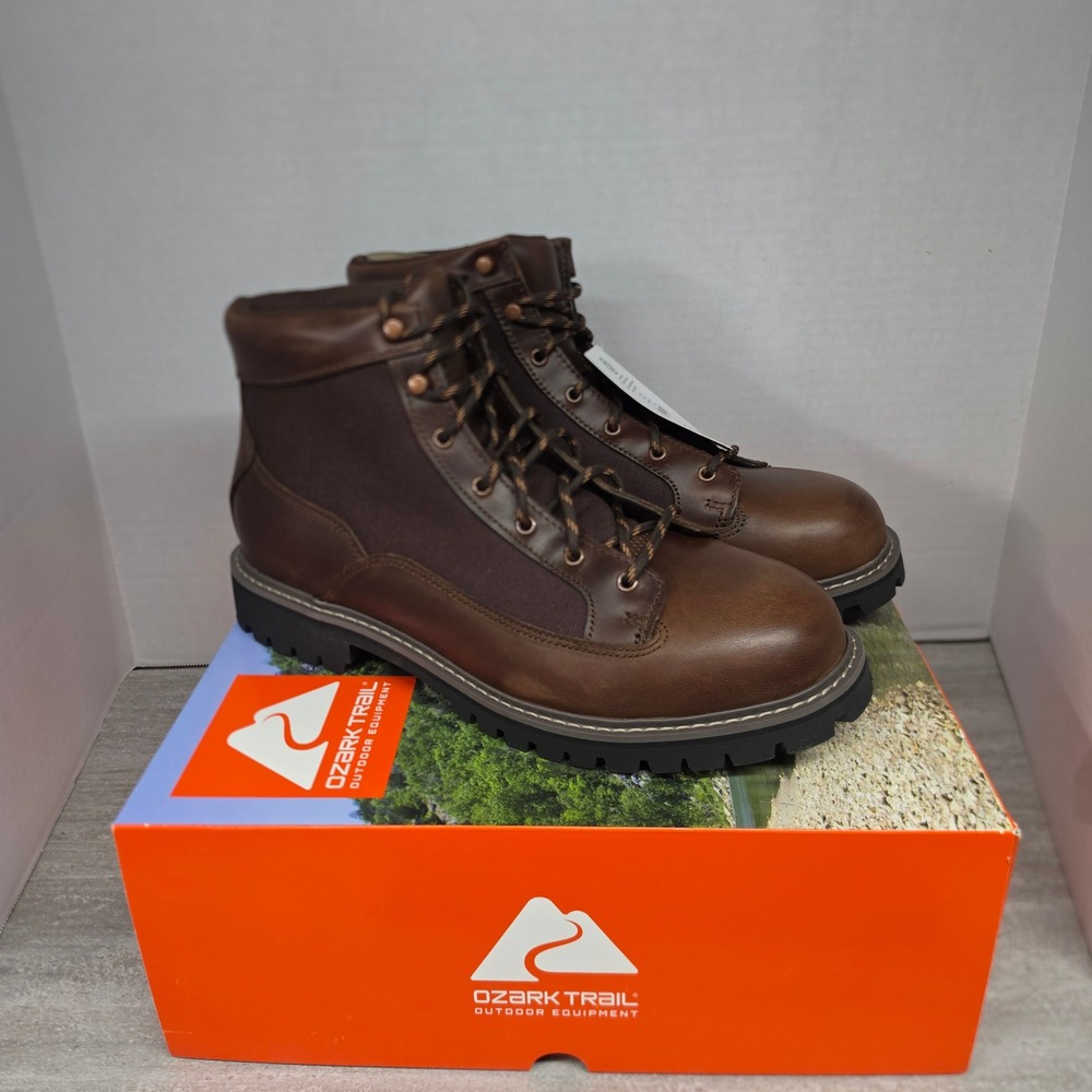 Ozark Trail Mens Hikers Roofer Boots Brown Leather Hiking Work Shoes Size 12 NEW